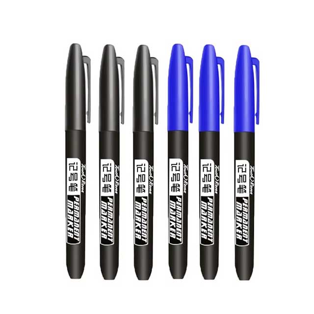 6PCS Permanent Marker Pen Set – Fine Point 1.5mm Fiber Tip, Black/Blue/Red Waterproof Ink for School & Office Supplies