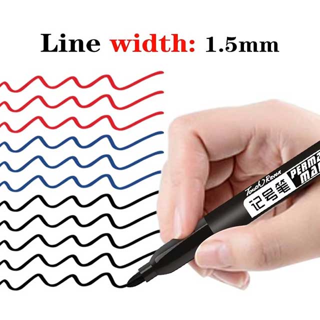 6PCS Permanent Marker Pen Set – Fine Point 1.5mm Fiber Tip, Black/Blue/Red Waterproof Ink for School & Office Supplies