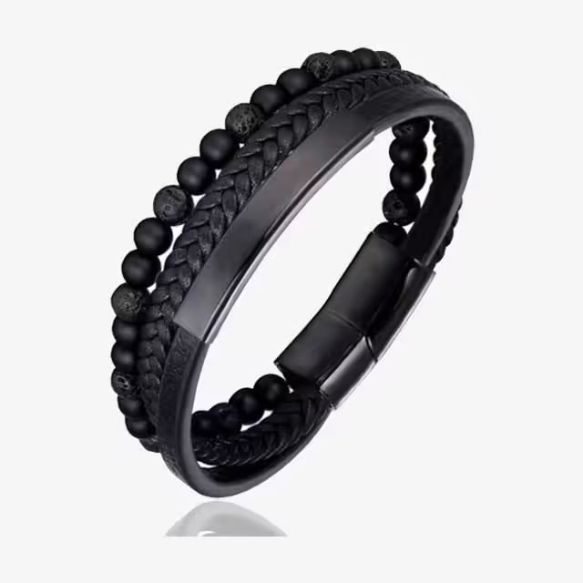 Bracelet pour homme en cuir tressé à la main, multicouche, orné de pierres naturelles de 6 mm (EGBT247)