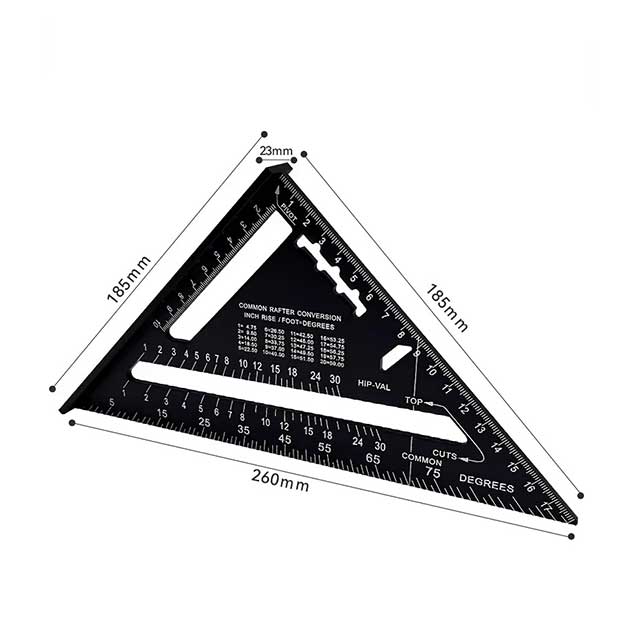 7-Inch Aluminum Alloy Triangle Ruler – Metric & Inch Speed Square Carpenter Tool for Woodworking & Angle Measurement