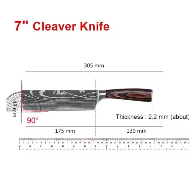 Japanese Chef Knife – 7CR17 440C High Carbon Stainless Steel Imitation Damascus Sanding Laser Kitchen Knife