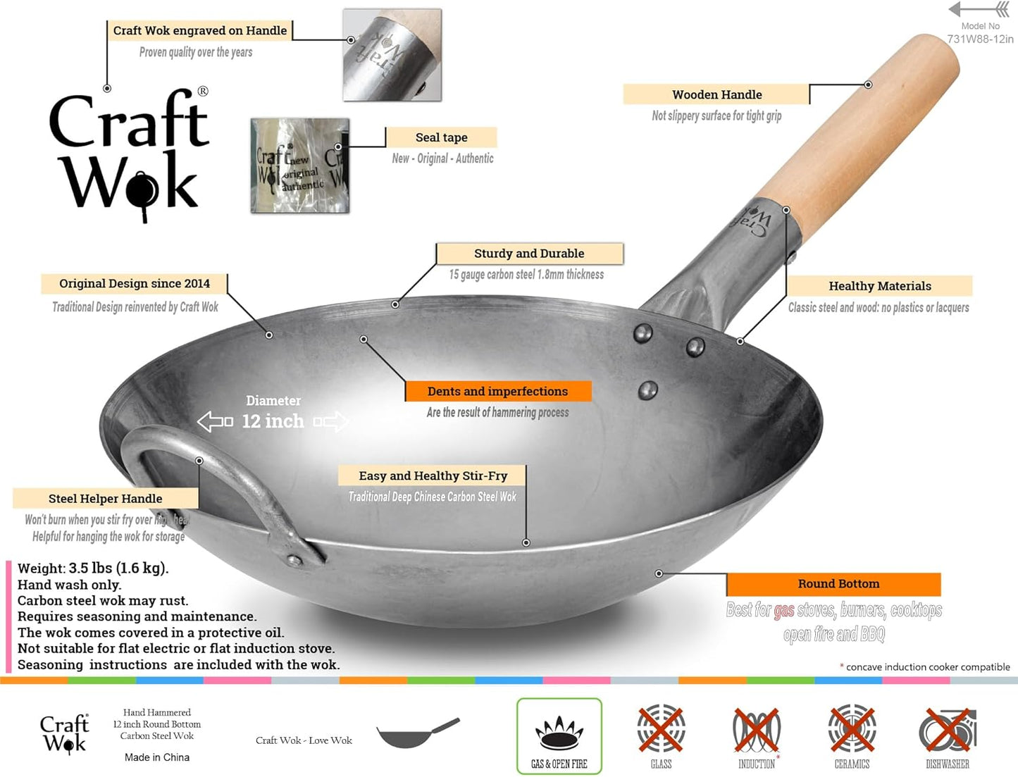 Classic Stir-Fry Wok – Handcrafted Carbon Steel with Dual Support Handles