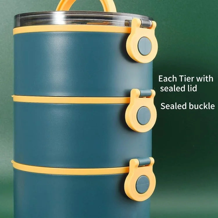 3-Tier Stainless Steel Thermal Bento Lunch Box – Stackable Leakproof Food Container with Insulated Compartments & Carry Handle (Dark Blue)