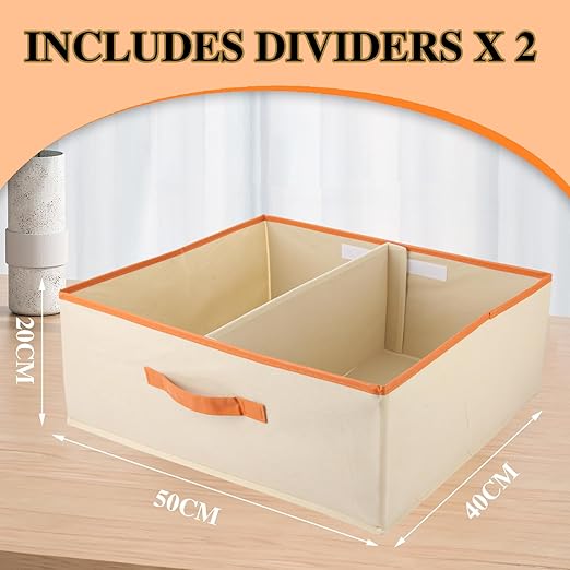 Large Foldable Storage Box with Divider – Closet Organizer Bin for Clothes, Blankets, Books & Bedding with Carry Handle