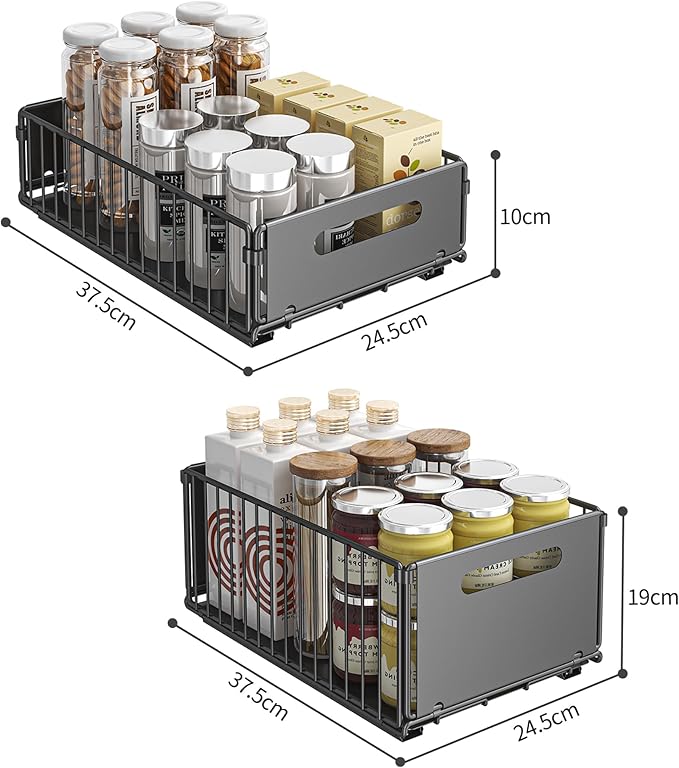 Pull-Out Kitchen Cabinet Storage Rack | Sliding Home Seasoning & Pantry Organizer | Deep Cabinet Internal Basket for Kitchen & Bathroom