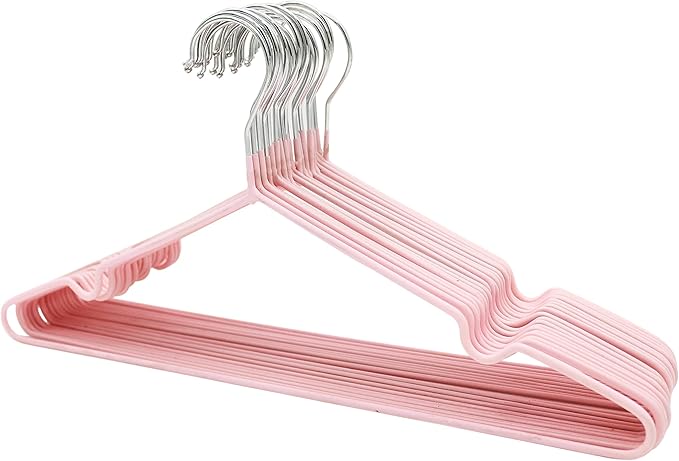 Metal Clothes Hangers Set (10Pack, Pink) – Anti-Slip Rubber Coated Steel Hangers for Shirts, Coats & Trousers | Space-Saving Closet Organizer