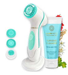 Lumineo Electric Facial Cleansing Brush with 3 Silicone Heads & Cleansing Gel – USB Rechargeable