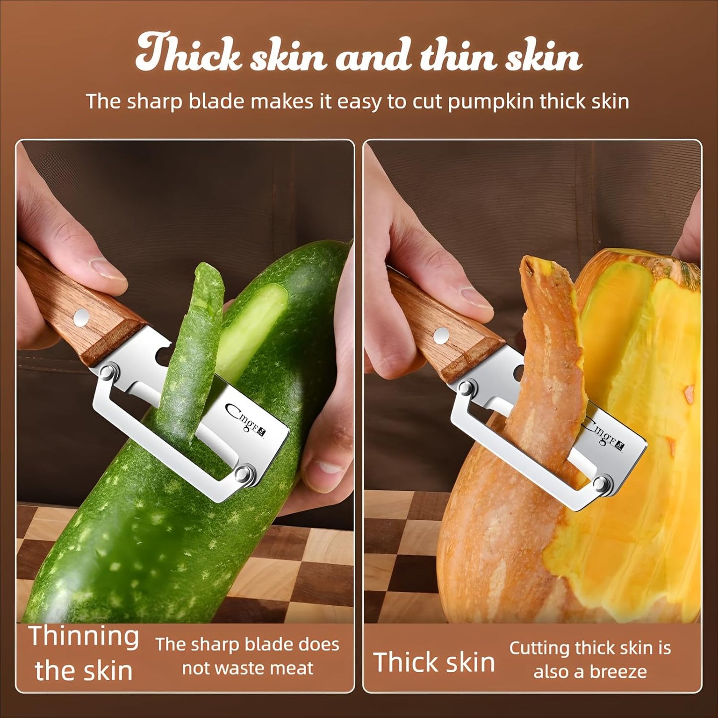 Premium Stainless Steel Fruit and Vegetable Peeler – Durable Wooden Handle Slicer for Kitchen Use