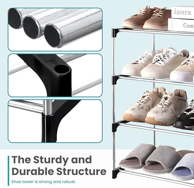 4 Tier Shoe Rack – Multi-Layered Space-Saving Footwear Organizer – Slim Household Storage Rack for Entryways and Closets