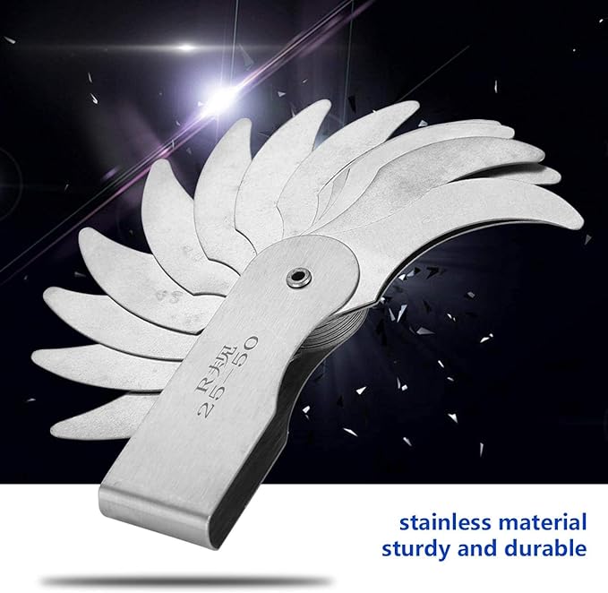 Stainless Steel Radius Gauge R25–50mm | Internal & External Concave Convex Fillet Measuring Gauge Tool