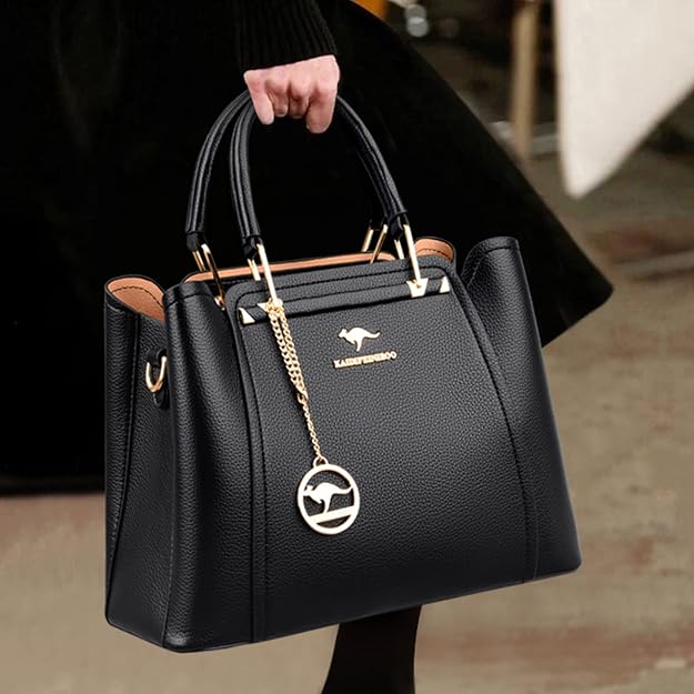 **Women's Luxury Faux Leather Handbag – 3-Compartment Large Capacity Shoulder & Crossbody Tote Bag**