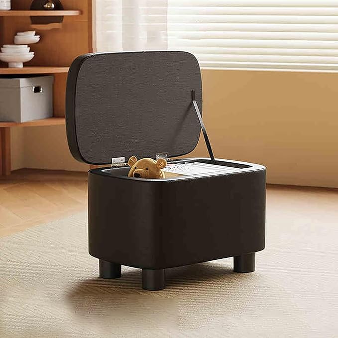 Modern Minimalist Storage Ottoman – Small Entryway Shoe-Changing Stool – Round Sofa Footrest & Bedroom Storage Chest (Orange/Gray)