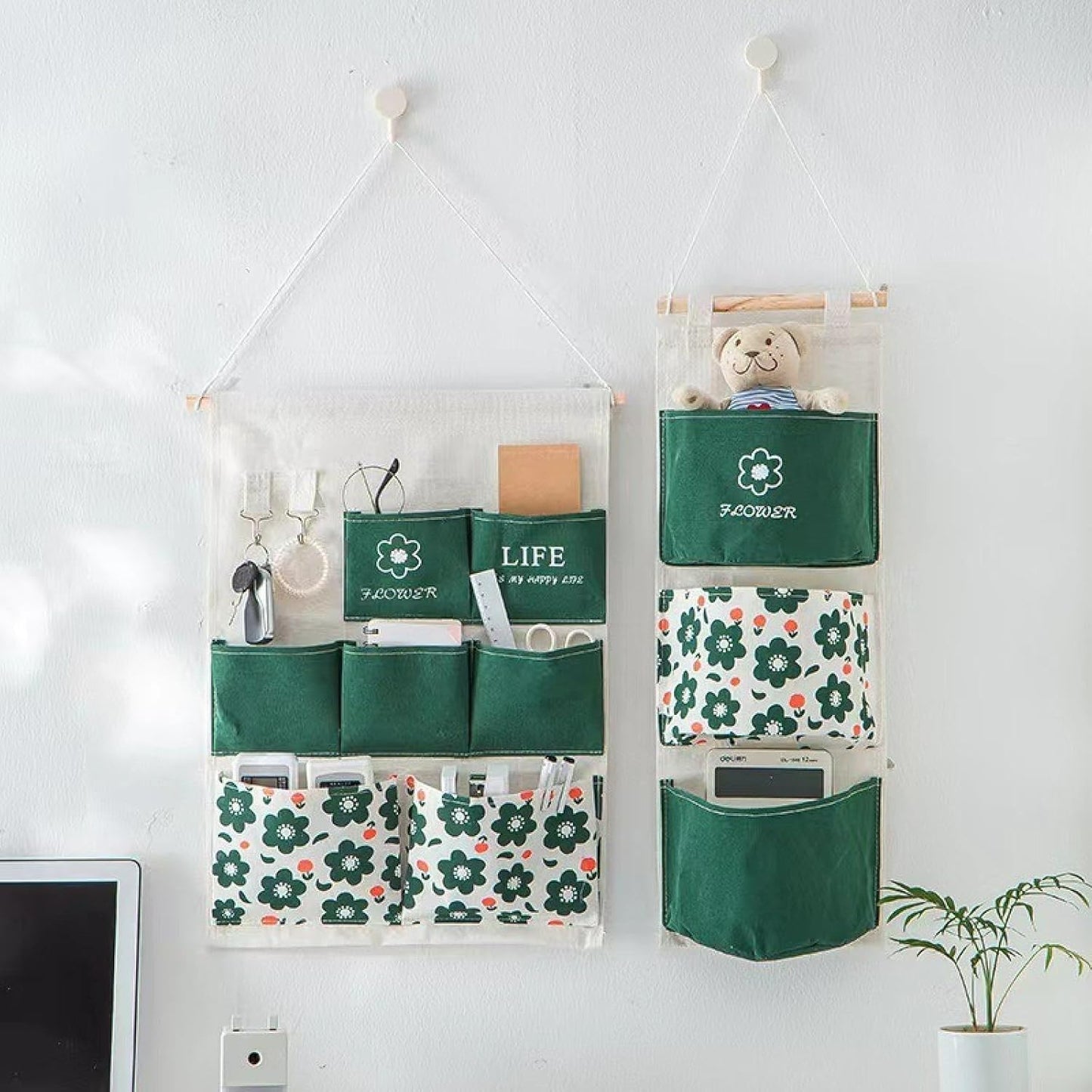 7 Pocket Cotton Hanging Storage Bag – Wall & Door Mounted Fabric Organizer – Bohemian Cloth Pouch for Mobile Phones, Cosmetics, Toys, and Stationery – Closet Space Saver