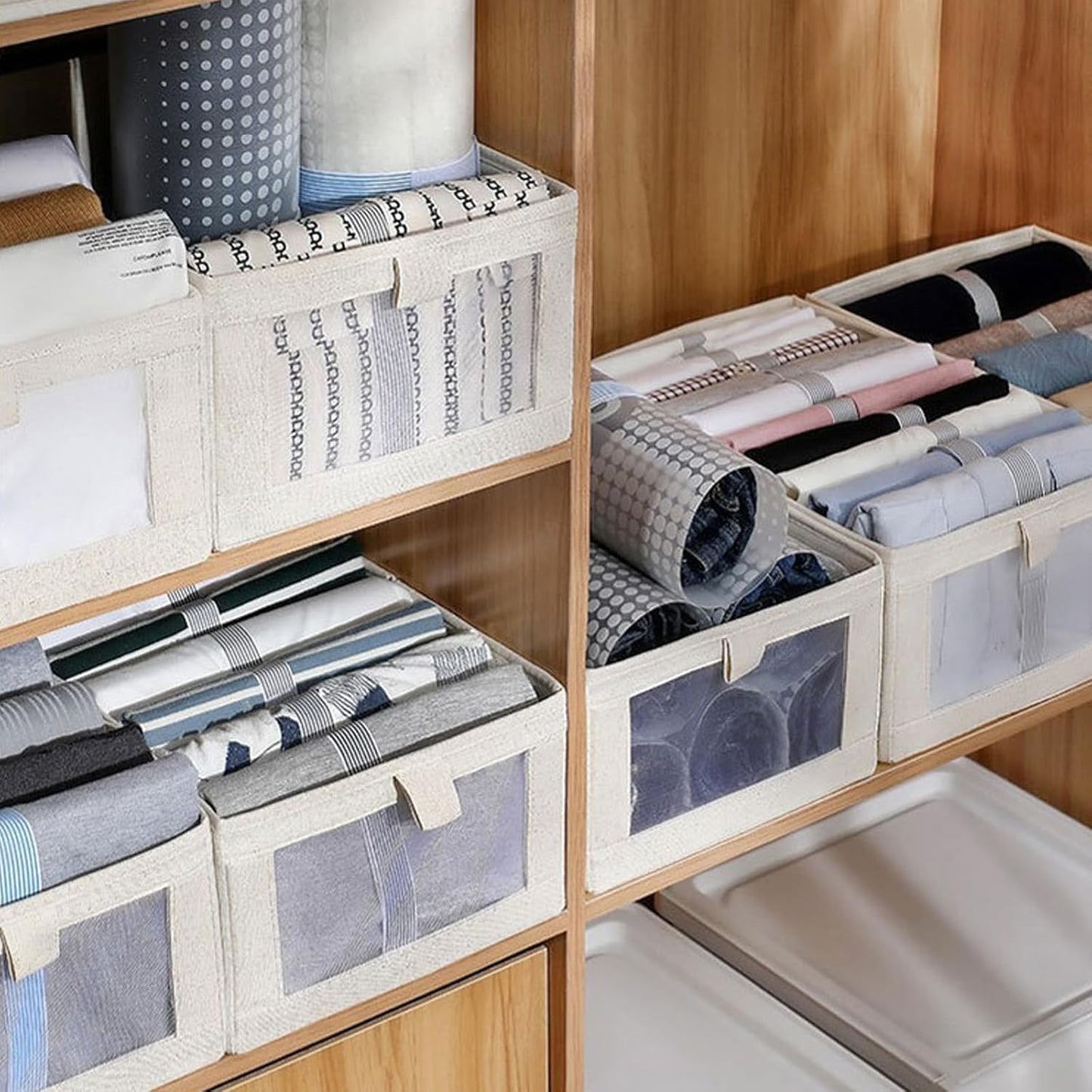 Foldable Wardrobe Organizer Box with Transparent Window – Clothes, Jeans & Underwear Storage Organizer