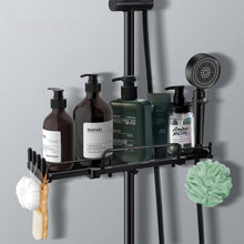 Wall-Mounted Shower Caddy – Over-The-Shower Shelf Organizer – Rustproof Floating Bathroom Hanger for Shampoo, Soap, and Grooming Essentials (Black/White)