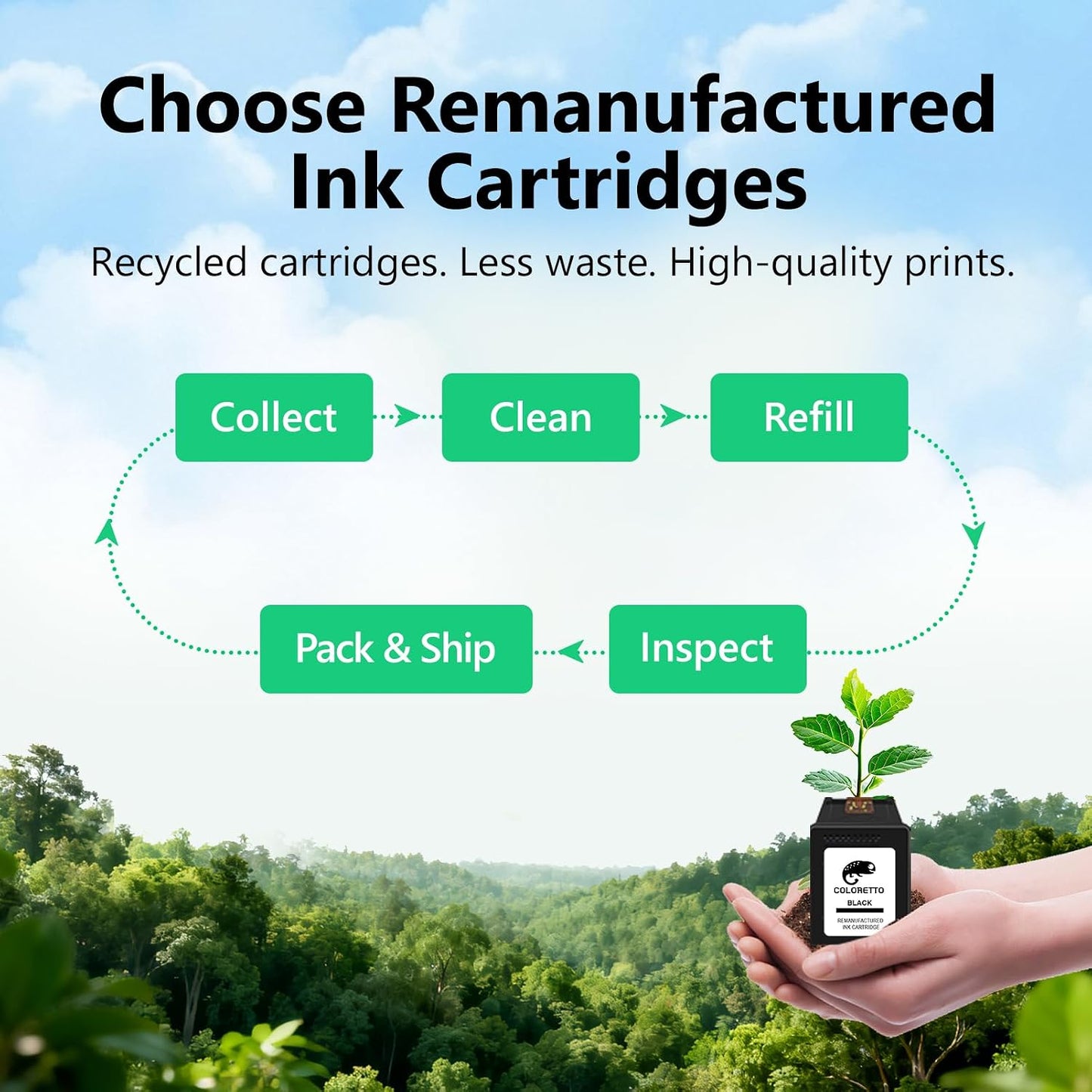 COLORETTO 302XL Black Remanufactured Ink Cartridge – High Yield Compatible Printer Ink (Special Edition)