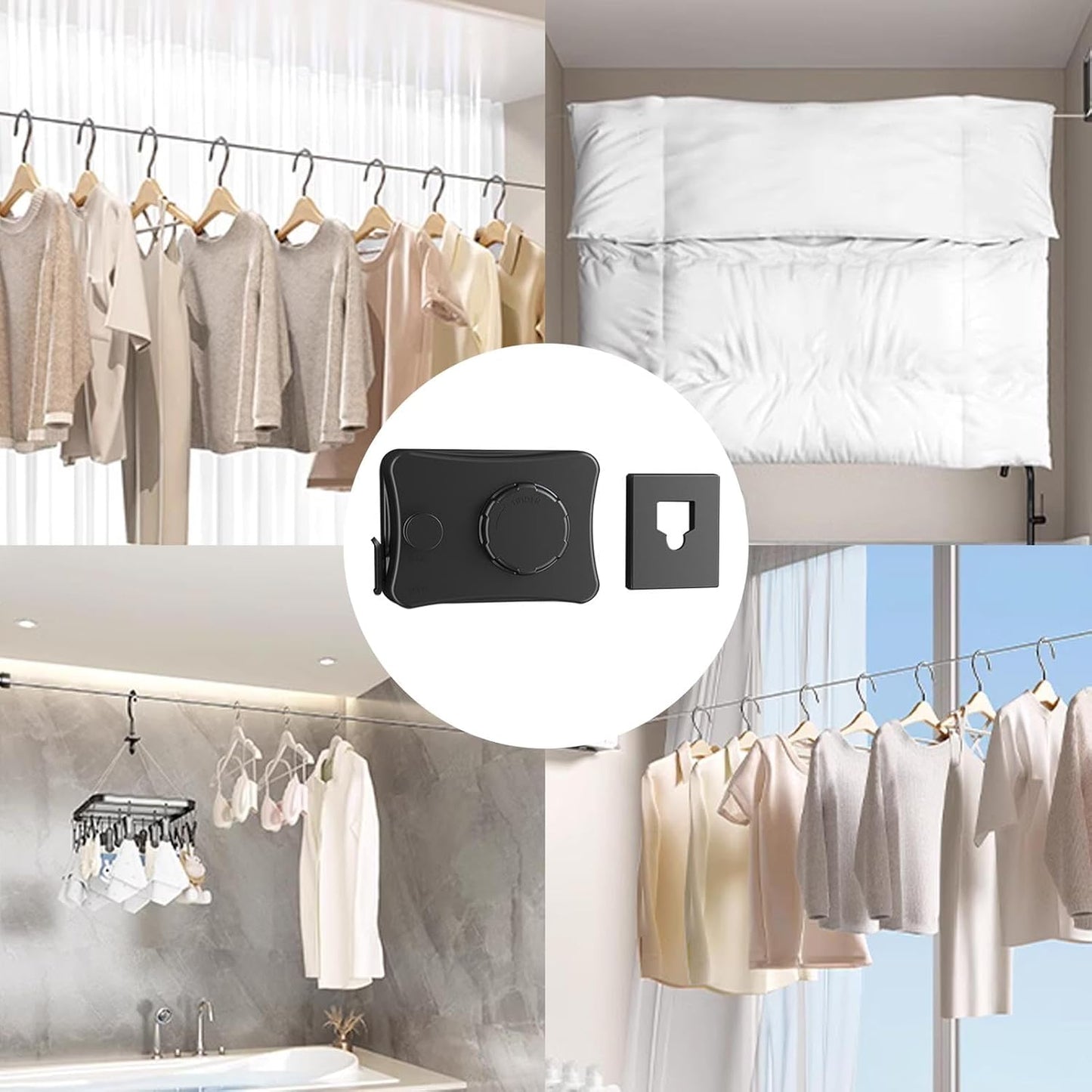 Heavy-Duty Retractable Clothesline – Wall-Mounted Waterproof Drying Rack for Balcony, Indoor & Outdoor Laundry Organization (Black)