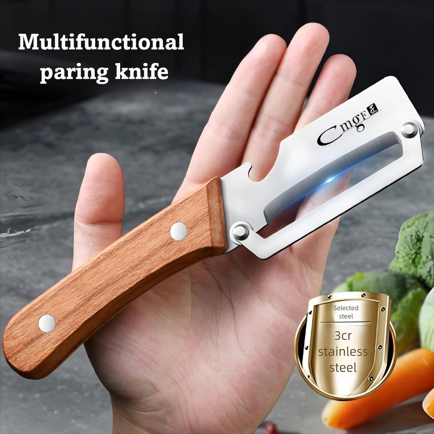 Premium Stainless Steel Fruit and Vegetable Peeler – Durable Wooden Handle Slicer for Kitchen Use