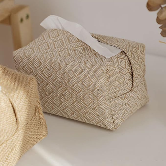 Japanese Style Linen Tissue Box Cover – Rustic Tissue Holder Organizer for Home & Office