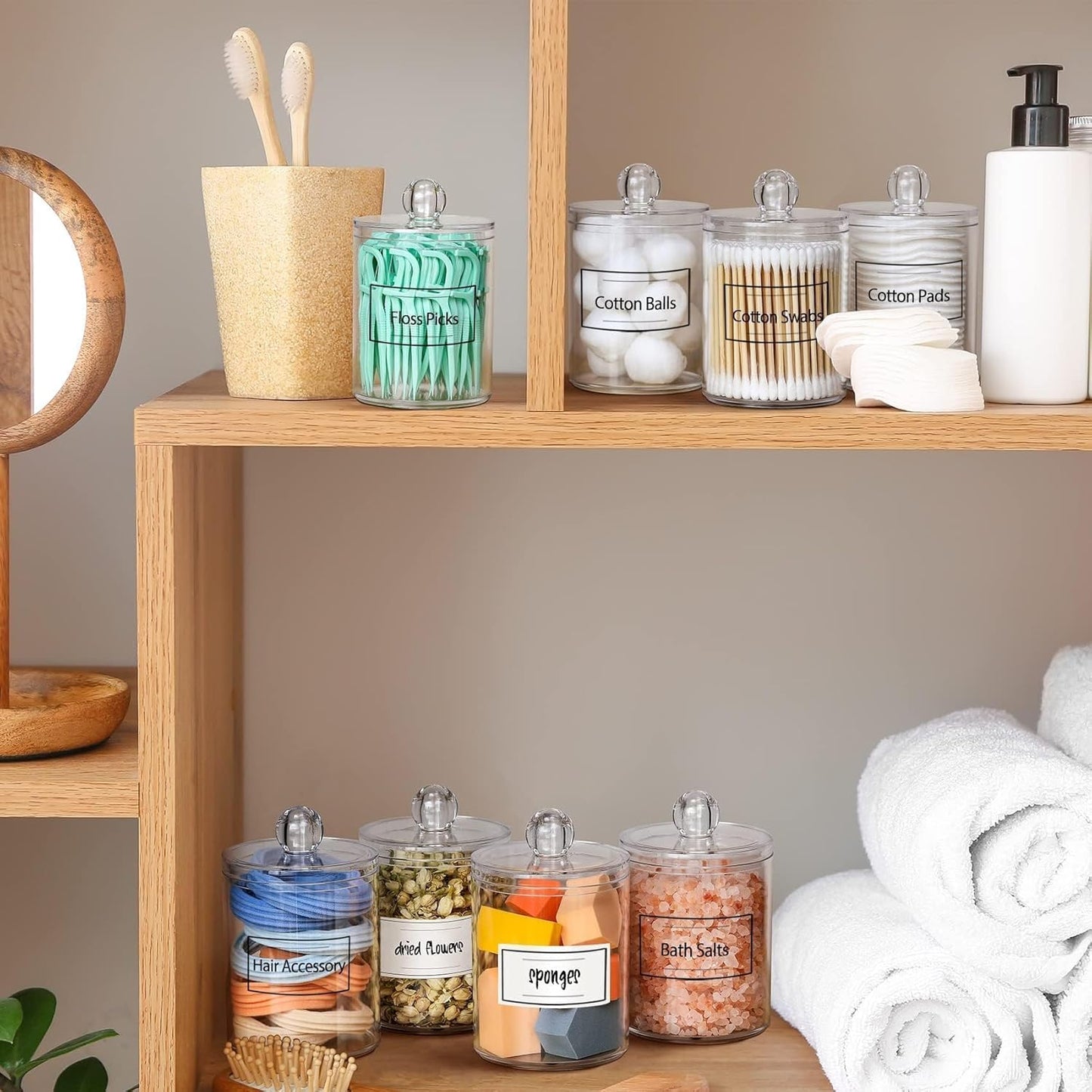 Clear Acrylic Cotton Swab Holder with Lid – 10oz Bathroom Storage Jar for Cotton Buds & Small Essentials