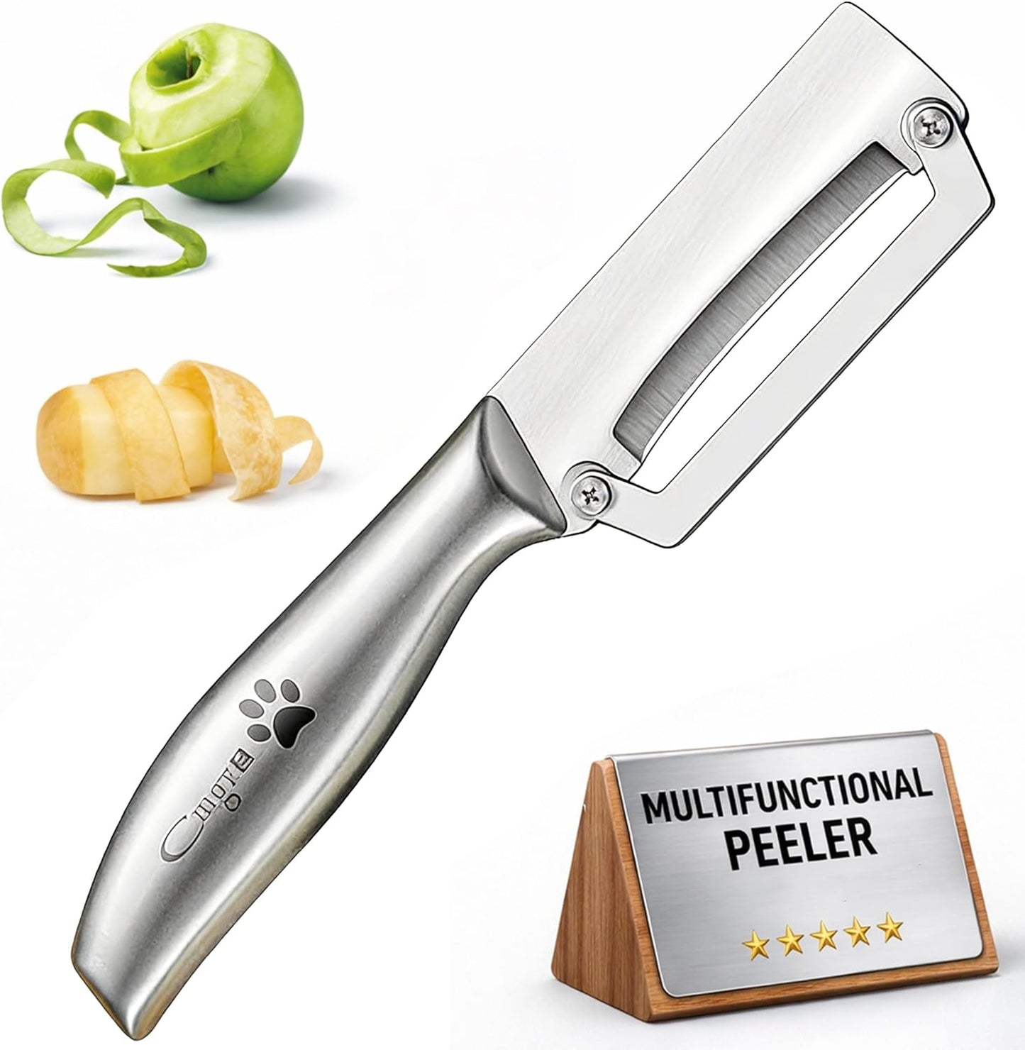 Premium Stainless Steel Fruit and Vegetable Peeler – Durable Wooden Handle Slicer for Kitchen Use