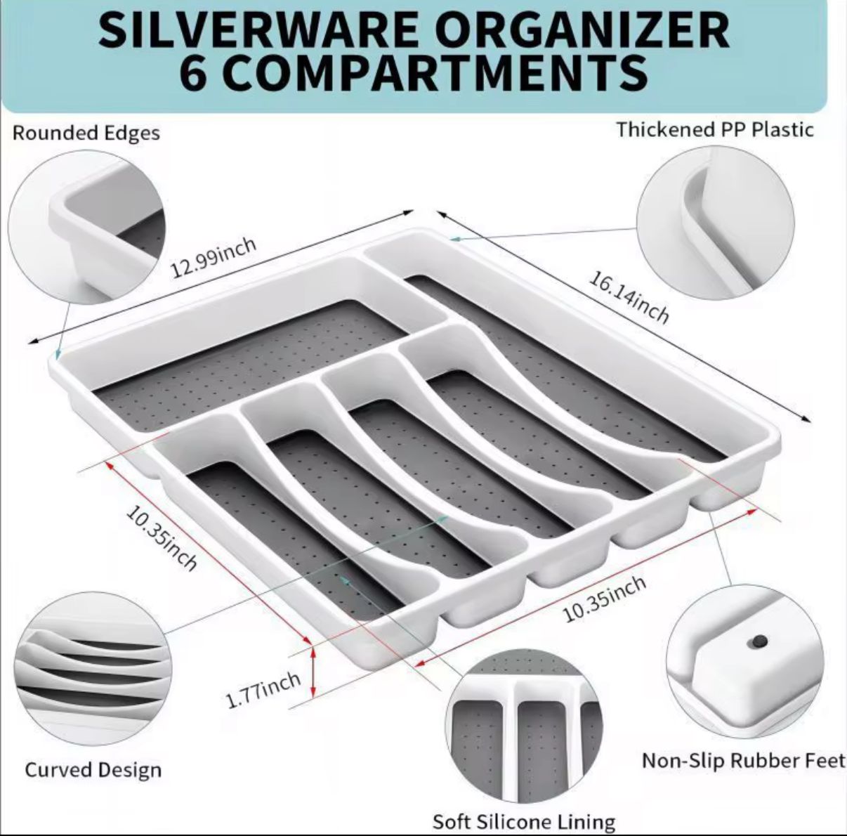 Cutlery & Utensil Organizer – Spoons, Forks, Chopsticks Storage Box with Dividers for Kitchen Drawer, Household Tableware Organizer