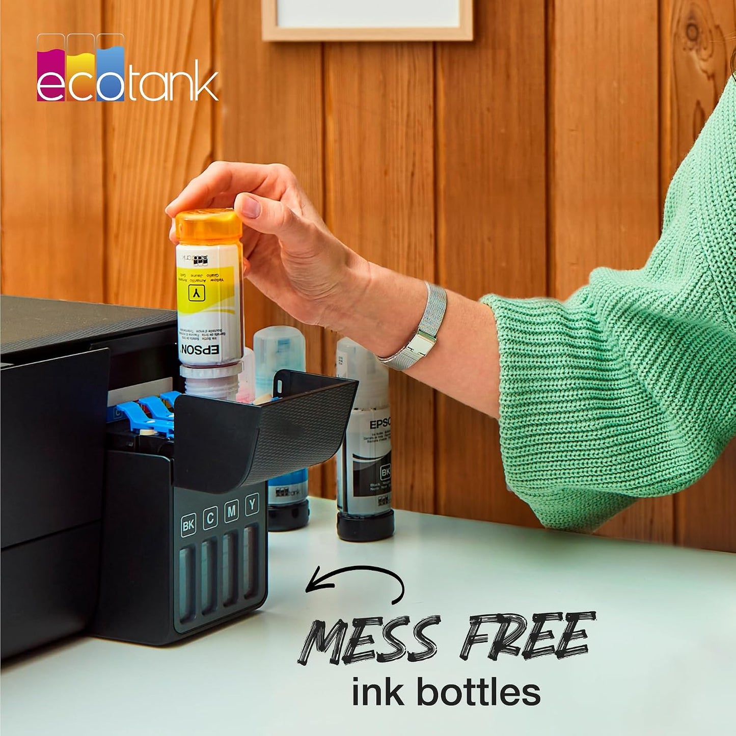 Epson EcoTank 104 Genuine Multipack Ink Bottles (BK/C/M/Y) – 65ml Each | Original Epson Printer Ink