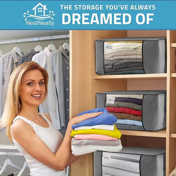 NestNeatly Underbed Storage Set Space-Saving Organizers for Clothes, Shoes, Blankets & More | Durable Under Bed Storage Solution