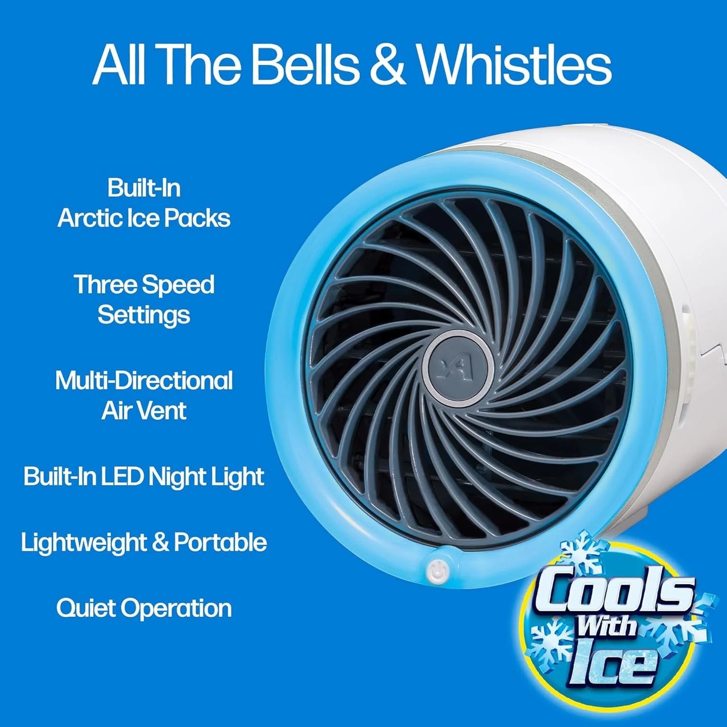 Arctic Air Ice Jet Personal Air Cooler – Portable 3-Speed Mini Air Cooler with Reusable Ice Packs, 7 LED Lights & Multi-Directional Vent