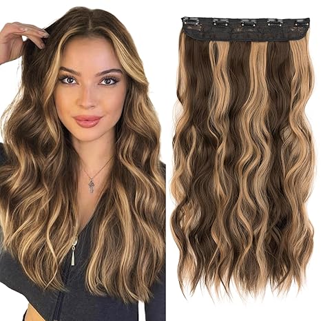One-Piece Clip-In Hair Extension – Balayage Wavy Synthetic Hair