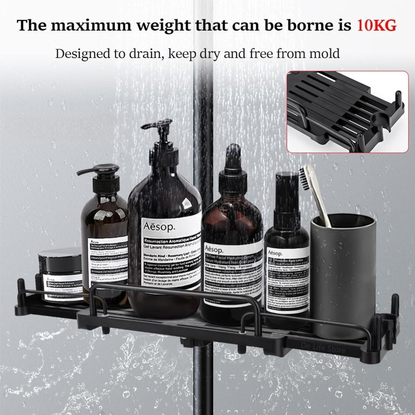 Wall-Mounted Shower Caddy – Over-The-Shower Shelf Organizer – Rustproof Floating Bathroom Hanger for Shampoo, Soap, and Grooming Essentials (Black/White)