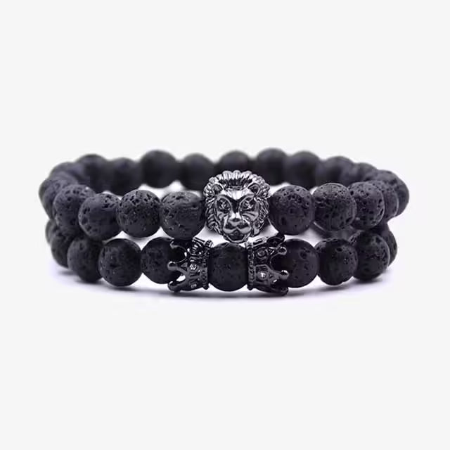 8mm Lion x Double Crown Bracelet Set (EGBT255)