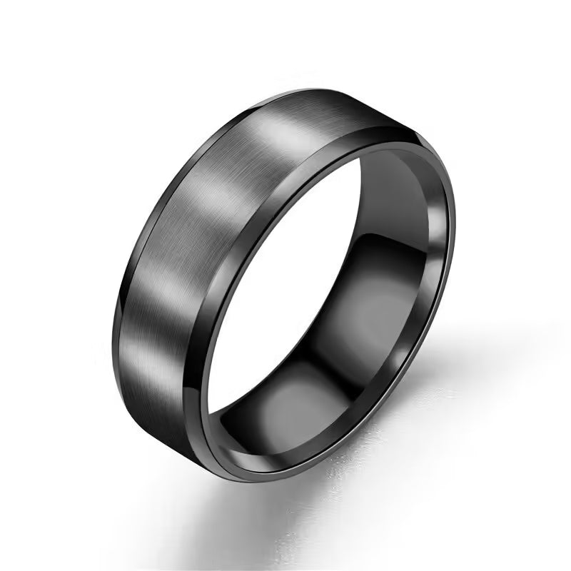 Bague classique noire en acier inoxydable 8 mm (EGR005)
