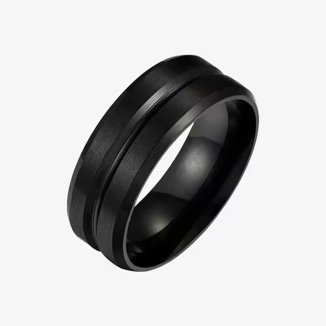 Bague pour homme en acier inoxydable 8 mm (noir/argent) (EGR022)
