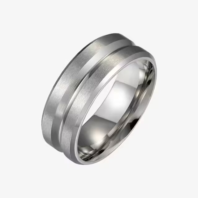 Bague pour homme en acier inoxydable 8 mm (noir/argent) (EGR022)