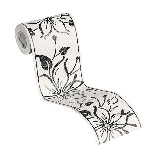 A.S. Création Metallic Self-Adhesive Border – Only Borders 10 in Black & White Decorative Trim (Item 346629)