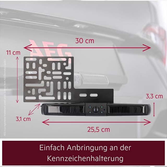 AEG Solar Powered Wireless Digital Reversing Camera with Parking Aid, Radio Transmitter, LCD Dual Display, Waterproof, Night Vision