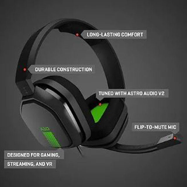 ASTRO Gaming A10 Wired Gaming Headset – Durable & Lightweight with ASTRO Audio, 3.5mm Jack for Xbox Series X|S|One, PS5, PS4, Nintendo Switch, PC & Mac – Black/Green