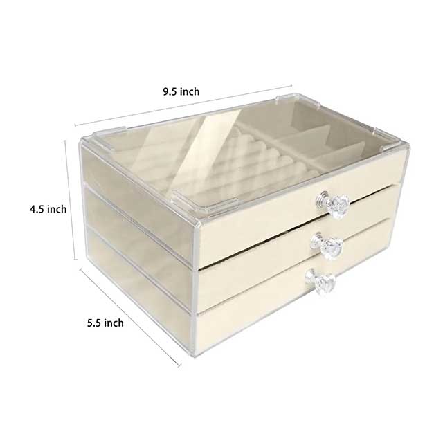 Acrylic & Velvet Jewelry Organizer with 3 Drawers – Stackable Display Storage Box for Earrings, Necklaces & Bracelets | Holder Case for Women