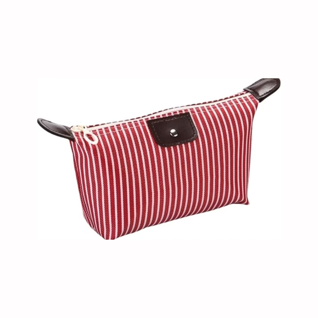 Trousse à maquillage rayée couleur bonbon