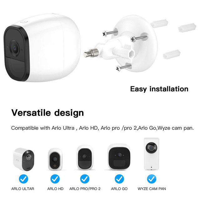 Adjustable Camera Wall Mount Holder – Compatible with Arlo Pro 4/Pro 3/Pro 2, Arlo Ultra/Ultra 2, Ring Stick Up Cam & More, 1/4" Screw Mount (1-Pack, White)
