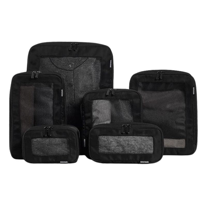 6-Pack Compression Packing Cubes for Suitcases – Double-Zipper Expandable Luggage Organizers – Lightweight & Water-Resistant Nylon Travel Bags – Space-Saving Washable Packing Set (Black)