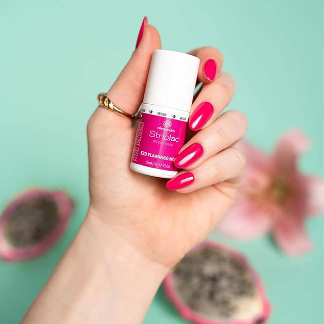 Alessandro Striplac LED Nail Polish – Peel or Soak for Perfect Nails in 15 Minutes | Flamingo Move Dark Pink Tone with Delicate Brown, Vegan Formula (5ml)