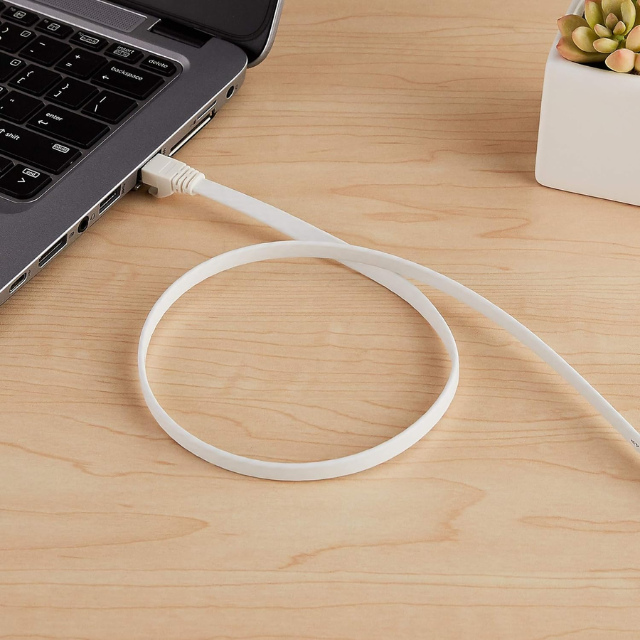 Amazon Basics 50ft Flat CAT7 Ethernet Cable – RJ45 Gigabit Patch Cord for Internet, Network & Printer (White)