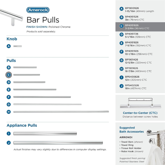 Amerock Polished Chrome Cabinet Bar Pull – 3-3/4 inch (96mm) Center to Center Drawer Handle