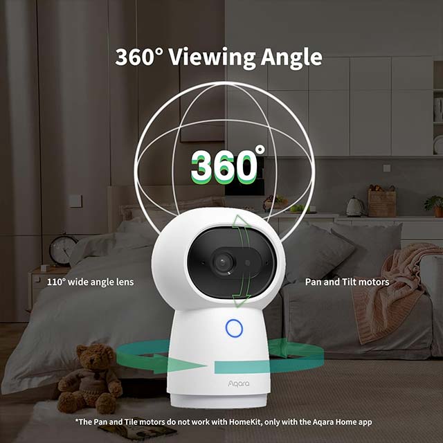 Aqara 2K Indoor Security Camera Hub G3 – AI Facial & Gesture Recognition, 360° Pan/Tilt, Infrared Remote, Voice Control with Alexa, HomeKit Secure Video, Google Assistant & IFTTT-Compatible