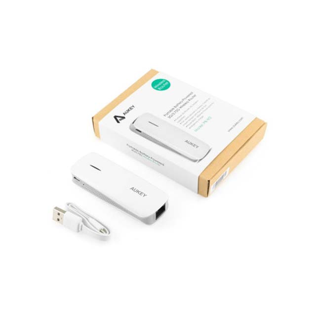 Aukey Wireless Travel Router & 1800mAh Power Bank - White