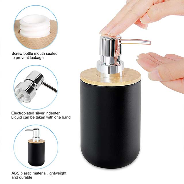 6-Piece Black Bamboo Bathroom Accessories Set – Includes Soap Dispenser, Toothbrush Holder, Rinse Cup, Soap Dish, Waste Bin & Toilet Brush