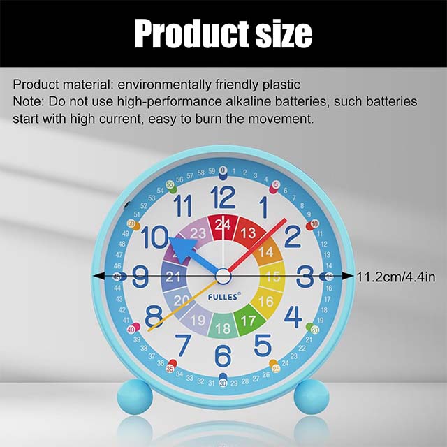 Blue Kids Alarm Clock – 4" Analog, Non-Ticking Educational Alarm Clock with Night Light & Colorful Dial for Bedroom