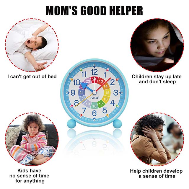 Blue Kids Alarm Clock – 4" Analog, Non-Ticking Educational Alarm Clock with Night Light & Colorful Dial for Bedroom